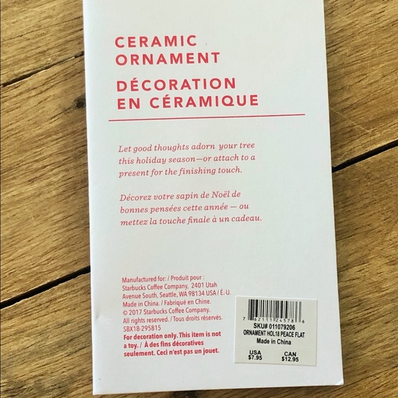 Starbucks Ceramic PEACE & LOVE Ornament, Mint Green/White, 2018 - Picture 9 of 10